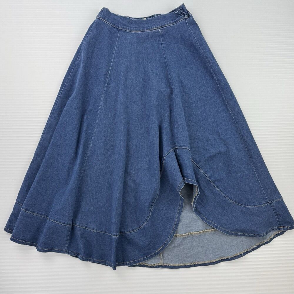 Flying Tomato Denim Midi Skirt S Asymmetrical High Low Flowy Boho - Picture 2 of 6